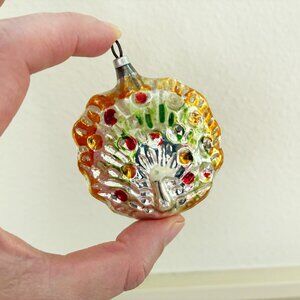 Vintage Peacock Glass Christmas Ornament Bird Fan Feathers